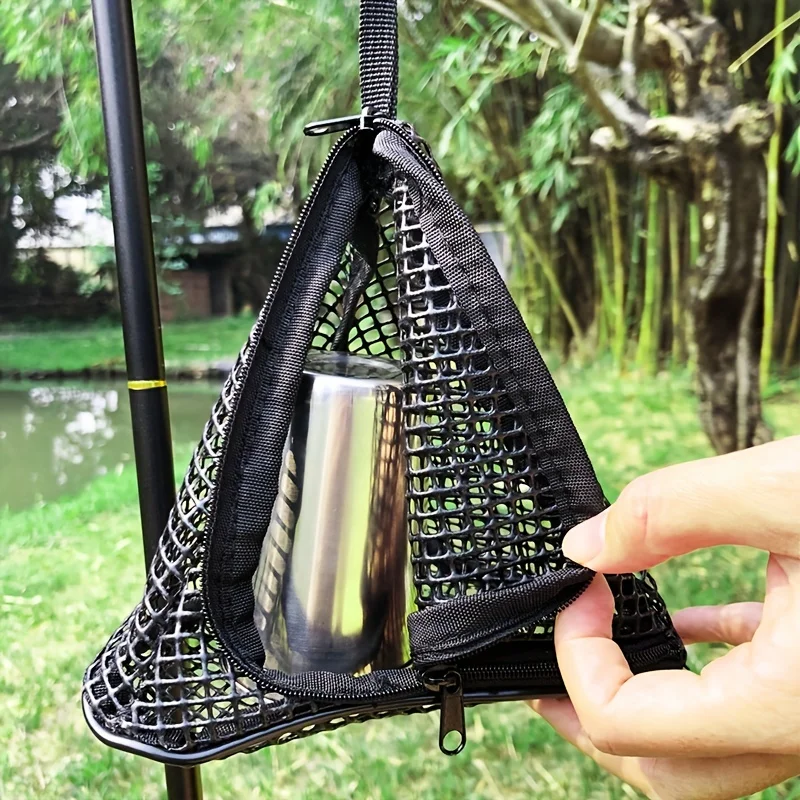 Portable dry mesh bag with hook outdoor camping home picnic folding triangle hanging storage bag PVC breathable mesh basket