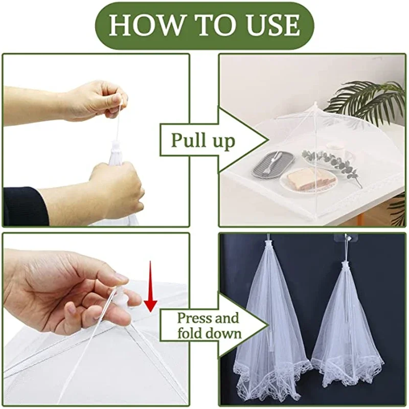 Nylon Food Covers Mesh Foldable Kitchen Anti Fly Mosquito Tent Dome Net Umbrella Picnic Protective Dish Cover Kitchen Supplies