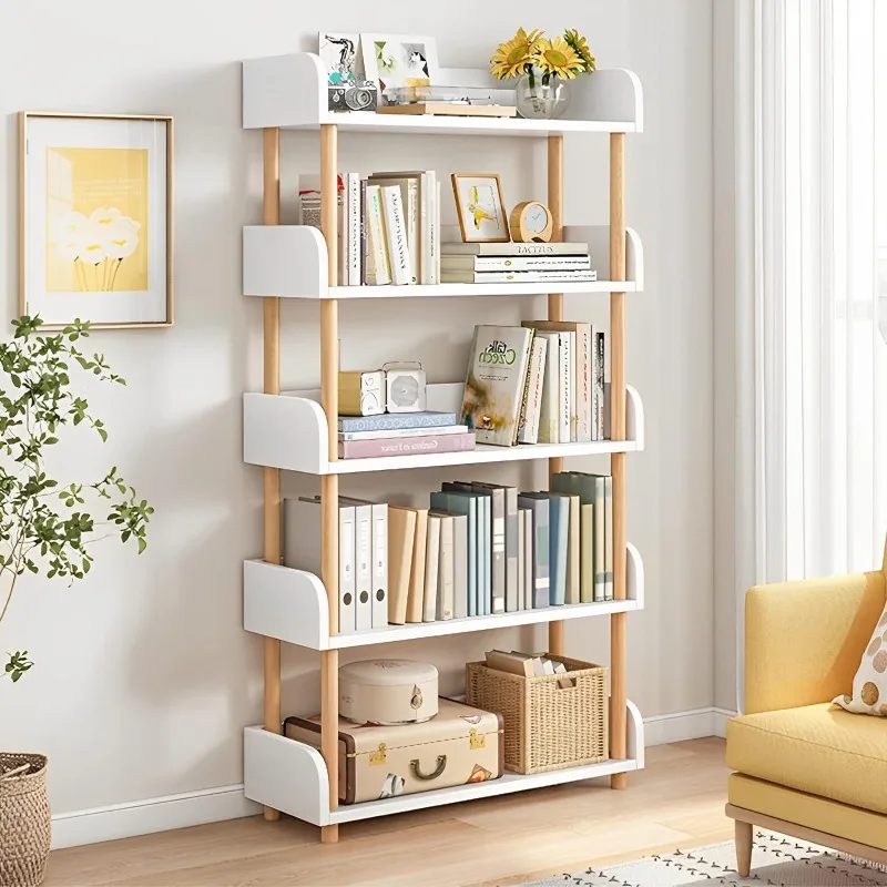 

5-Tier Wooden Open Bookcase - Modern Display Bookshelf with Top Edge and Solid Wood Frame