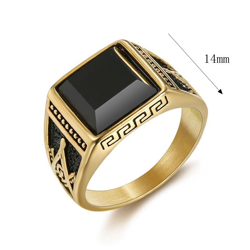 Punk Stone Ring for Men Women Biker High Quality Banquet Creative Square Letter G Stainless Steel Masonic Ring Jewelry Wholesale 6