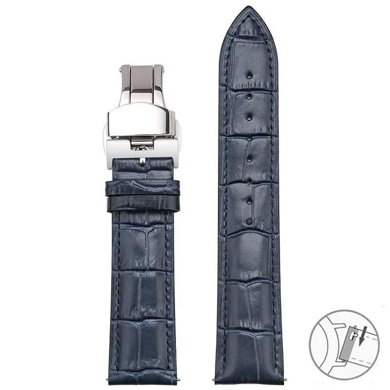 Premium Genuine Leather Quick Release Watch Band with Butterfly Buckle