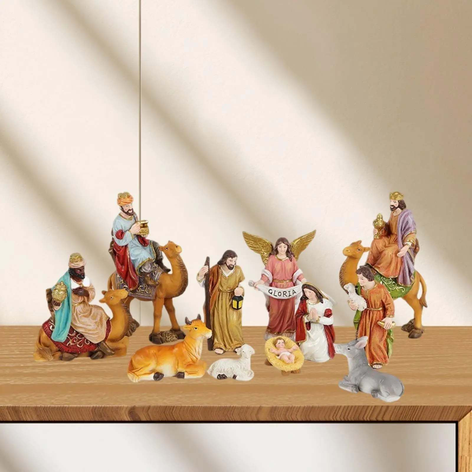 11Pcs Christmas Nativity Scene Collection Crafts Holy Family Nativity Figurine Resin Statue for Hallway Cabinet Living Room