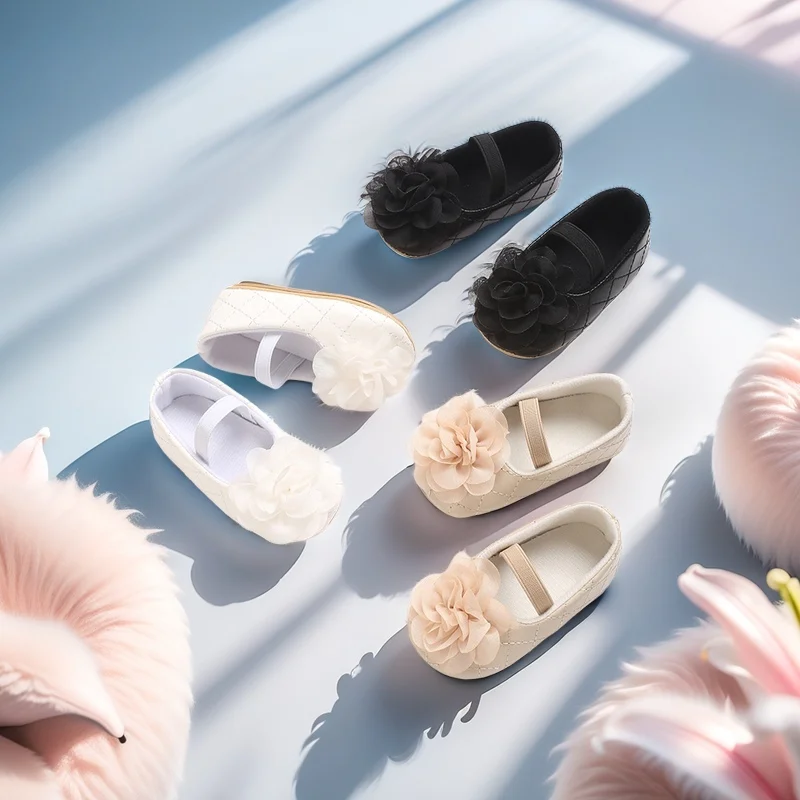 Baby girl Mary Jane shoes cute flowers soft rubber sole anti slip spring autumn princess shoes suitable for 0-18M babies