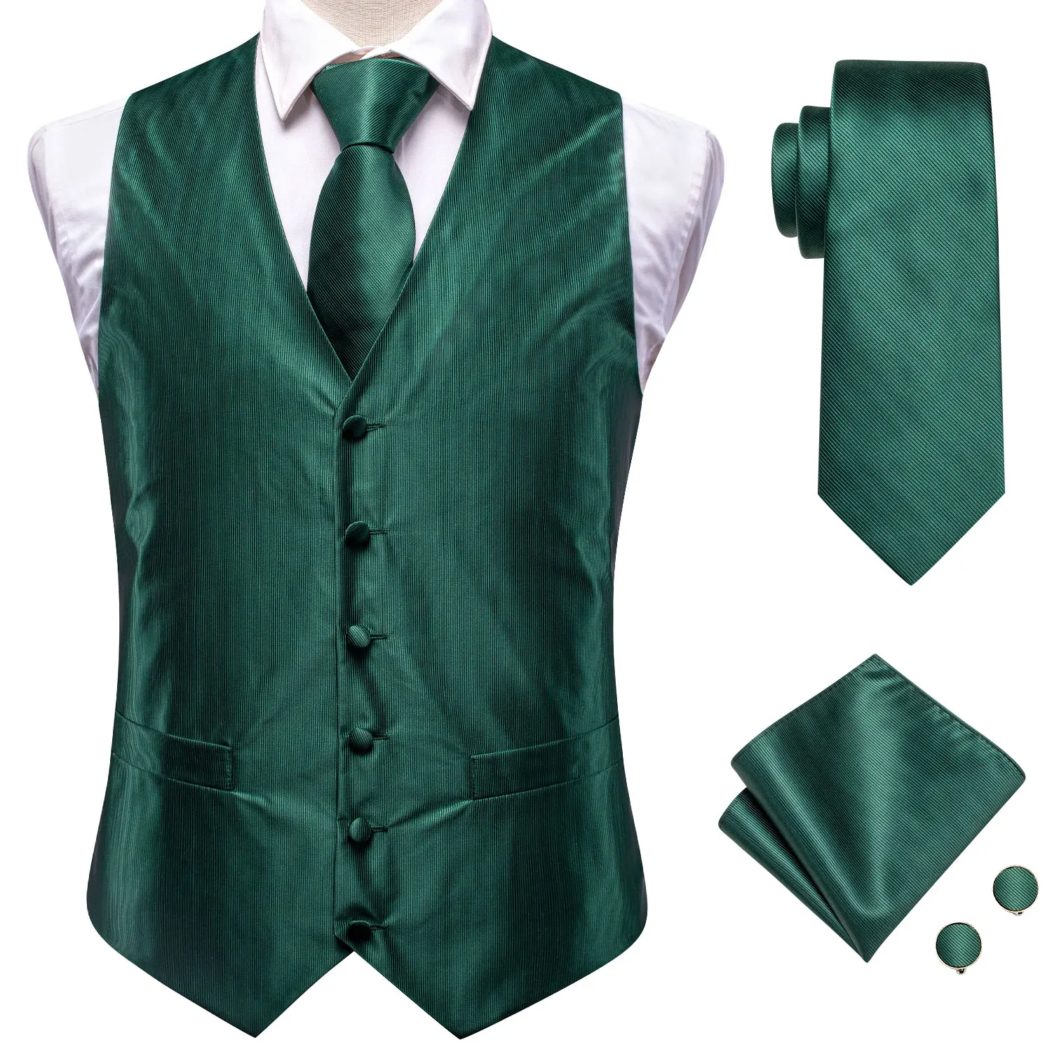 Elegant Sage Green Men's Floral Suit Vest Set – 4-Piece Ensemble with Woven Blue Accents