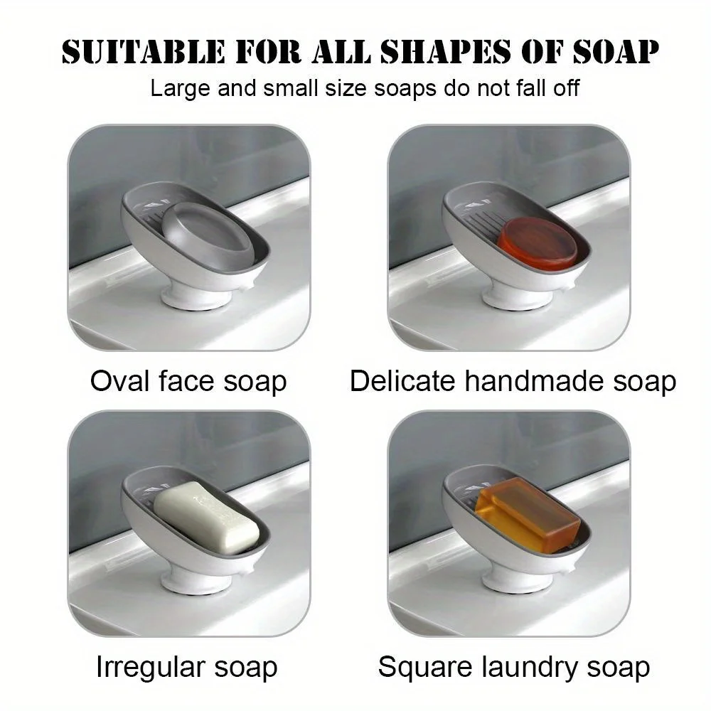 1pc Creative Soap Dish, Drain Soap Tray, Soap Holder With Suction Cup, Soap Rack For  Bathroom Accessories 5