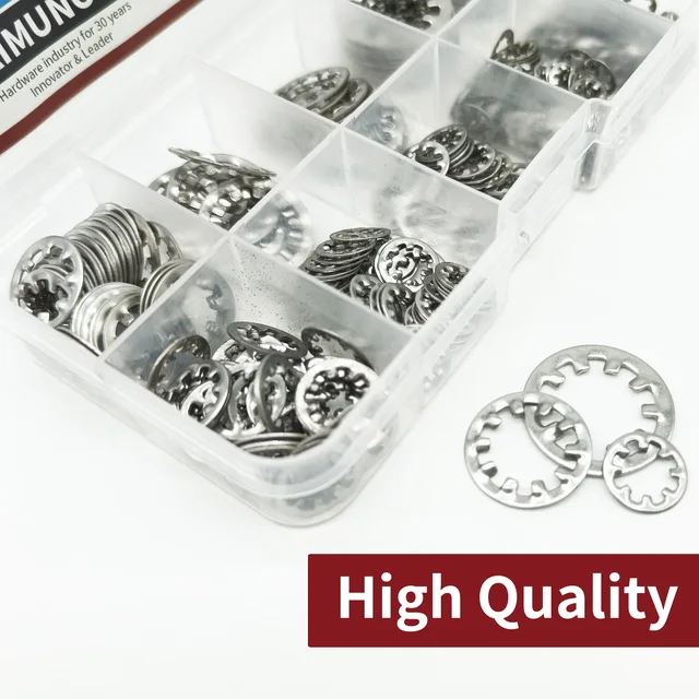 thumbnail image 2 of Push Nut Assortment Hilitchi 105pc Internal Tooth Starlock Washers Kit - 5 Sizes For Machinery & Equipment Locking Washers Kit 2 of 14