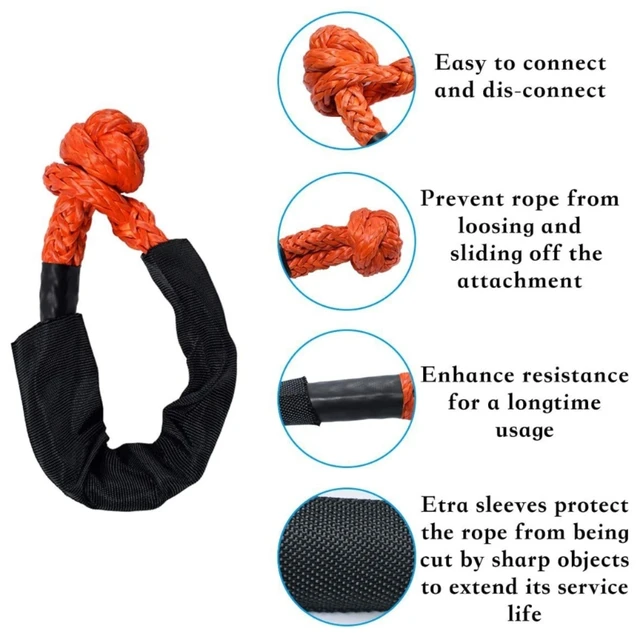 Synthetic Soft Shackle 7/16 Inch X 22 Inch - 38.000 Lbs - UHMWPE Rope Met Mouwen - 2 Stuks Grijs
