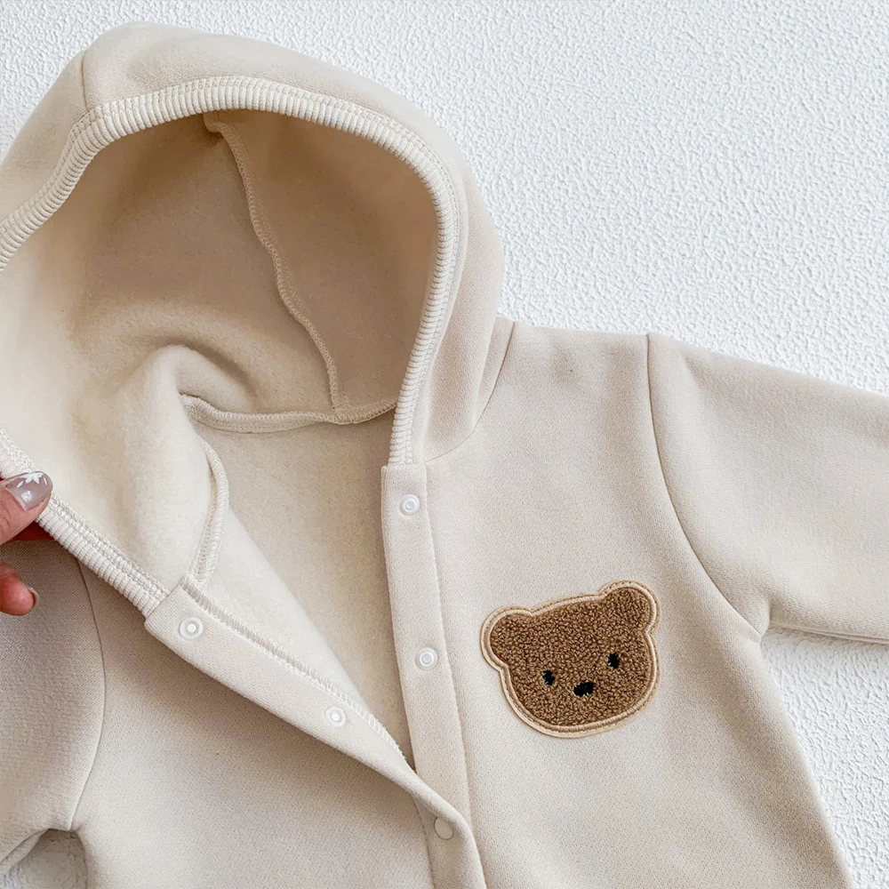 Personalized Embroidery Baby Bodysuit Thickened Autumn and Winter Bear Creeper Newborn Name Fleece Creeper