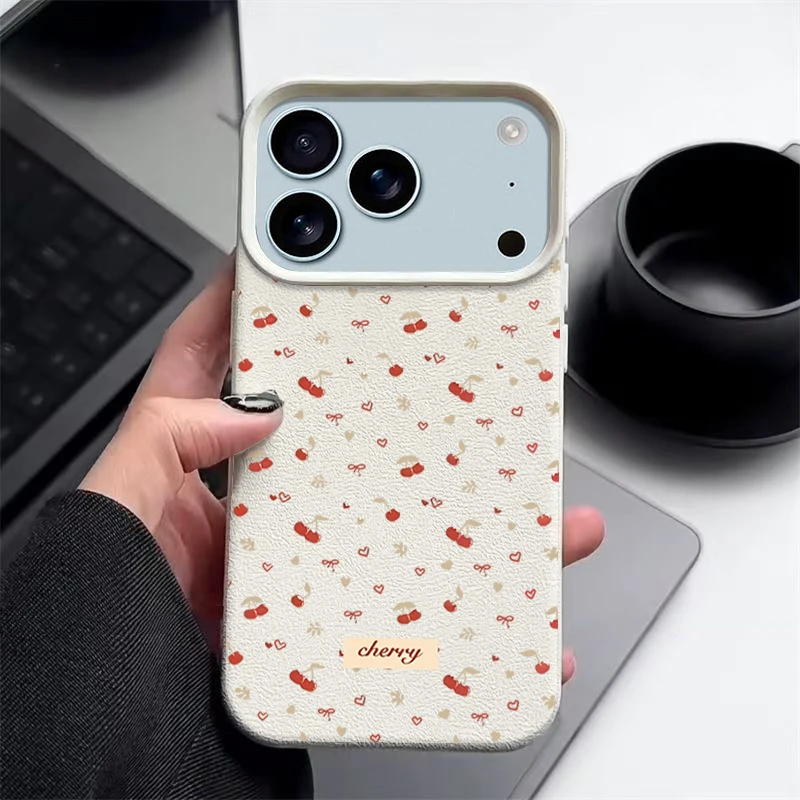 Little Cherry Leather Texture Shockproof Phone Case