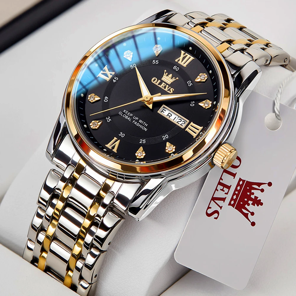 Olevs Orologi Da Uomo Trend Fashion Original Quartz Wirstwatch For Man Diamond Scale Waterproof Luminous Date Week Reloj 5513