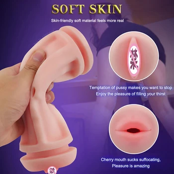 2in1 Automatic Male Masturbator Cup Dual Channel Vibrating Real Vagina Oral Mouth Sucking Pocket Pussy Blowjob Sex Toy for Men 5