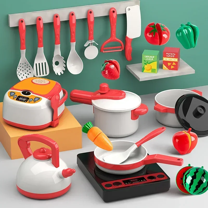 Kids Kitchen Toys Set 29 PCS Play Kitchen Accessories Kit with Play Pots Pretend Food Cooking Toy Toddler Girls Boy Gift