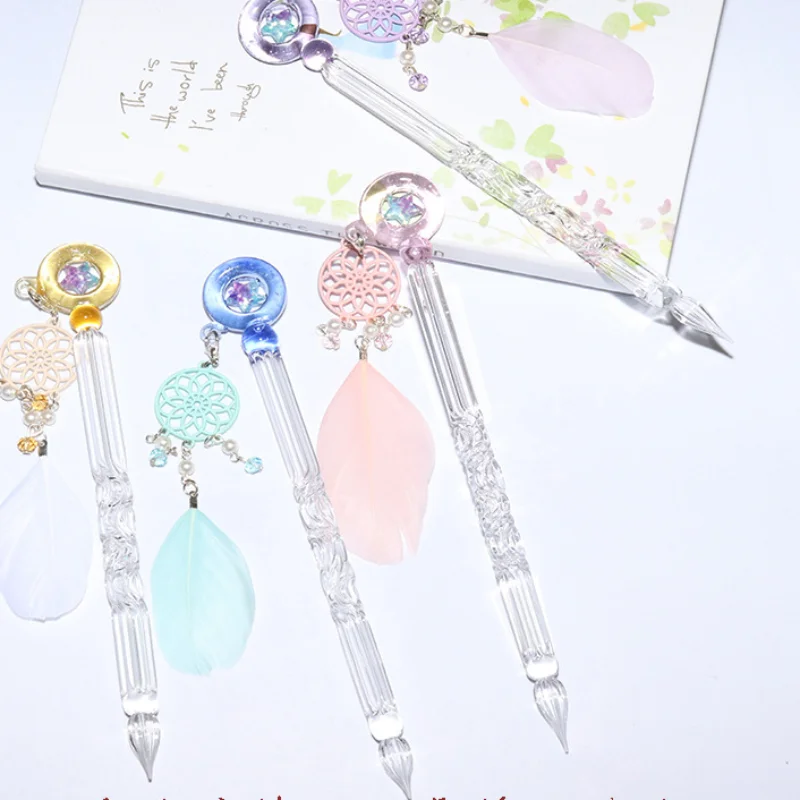 1 Pc Multicolor Glass Drip Pen Antique Glass Dip Pen Signature Filling Ink Pen Crystal Writing Dip Pen Fountain Pens arabian style 25ml vintage perfume bottle antique butterfly metal empty glass dropper women girl gift