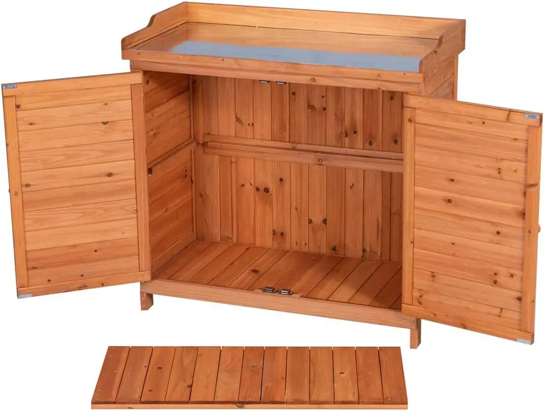 Outdoor Wooden Storage Cabinet with Potting Bench 6