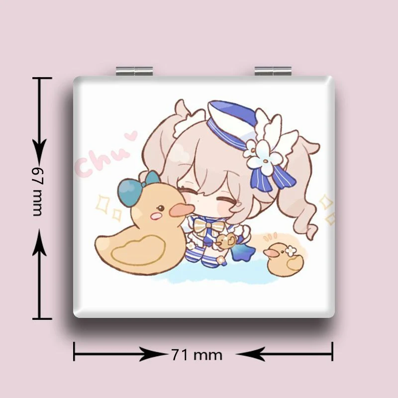 7x6cm, Genshin Impact, Folding Double-sided Makeup Mirror, Portable Travel, Mini Light Pocket, Anime Cute Girls Kids, Magnifying