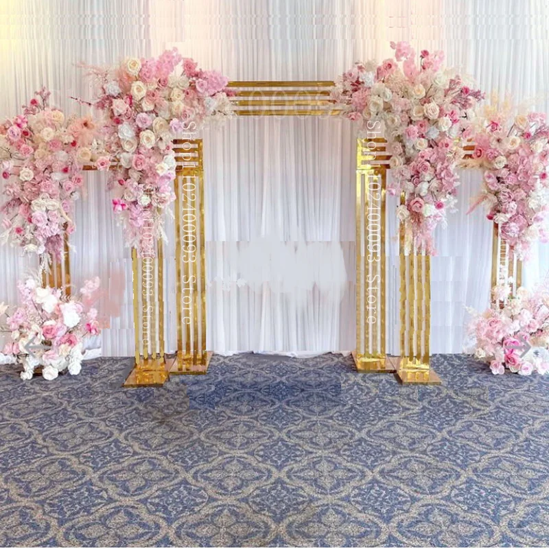 3 Pcs Shiny Wedding Arch Gold Metal Frame Puntelli Flower Stand Party Mall Window Welcome Door Wall Background Decorating