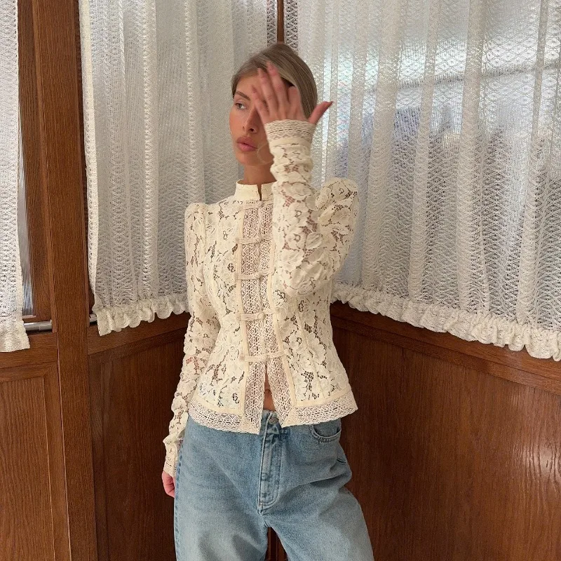 Embroidery Lace Puff Blouse 4