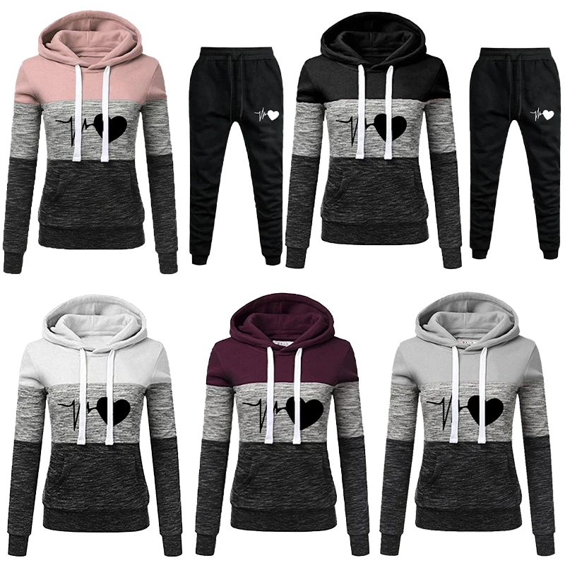 New Womens Casual sweatpants 2 piece Suit Ladies Tracksuits hooded Sports Set Jogging Trousers Hoodie Suit men sports pants breathable quick dry leggings fitness pants elastic leggings gym trousers with pocket