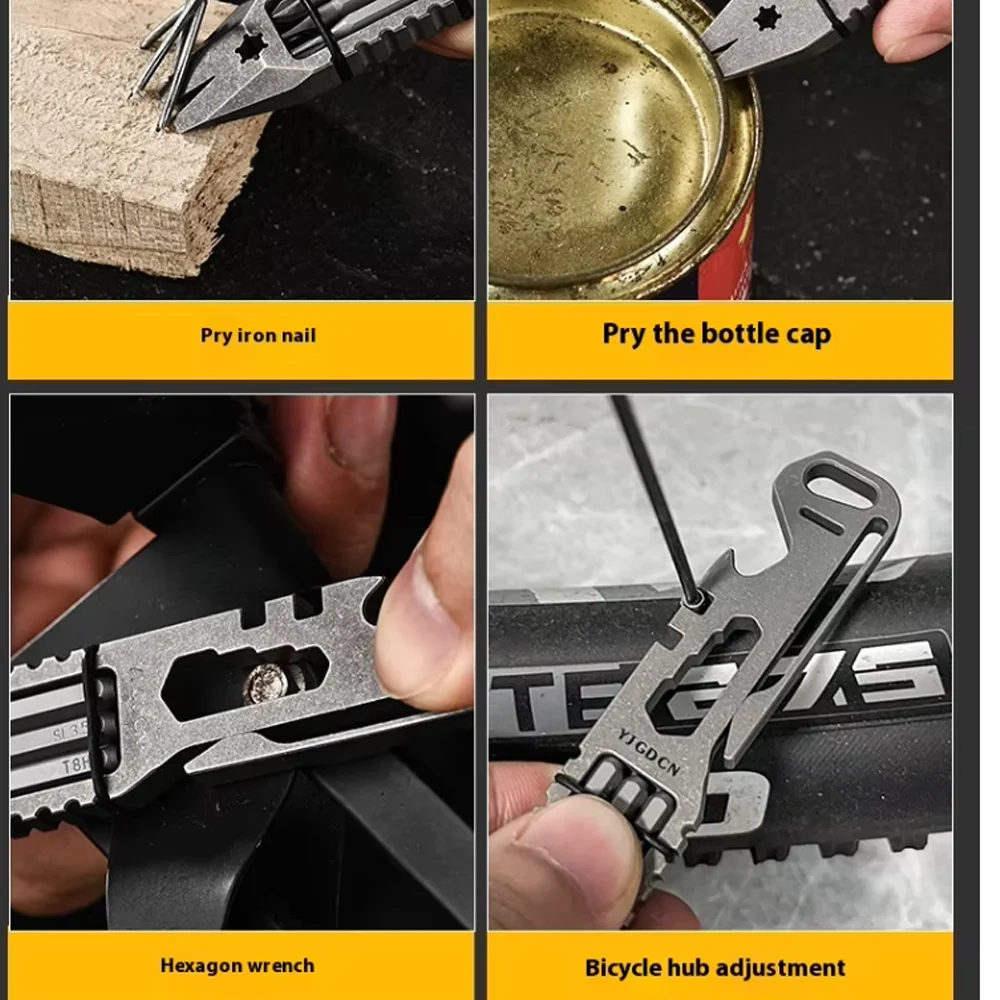 Titanium Alloy Multi-Function Crowbar for Outdoor Tour Bike Regulator Camping Hiking Various Screwdriver Bottle Opener 4