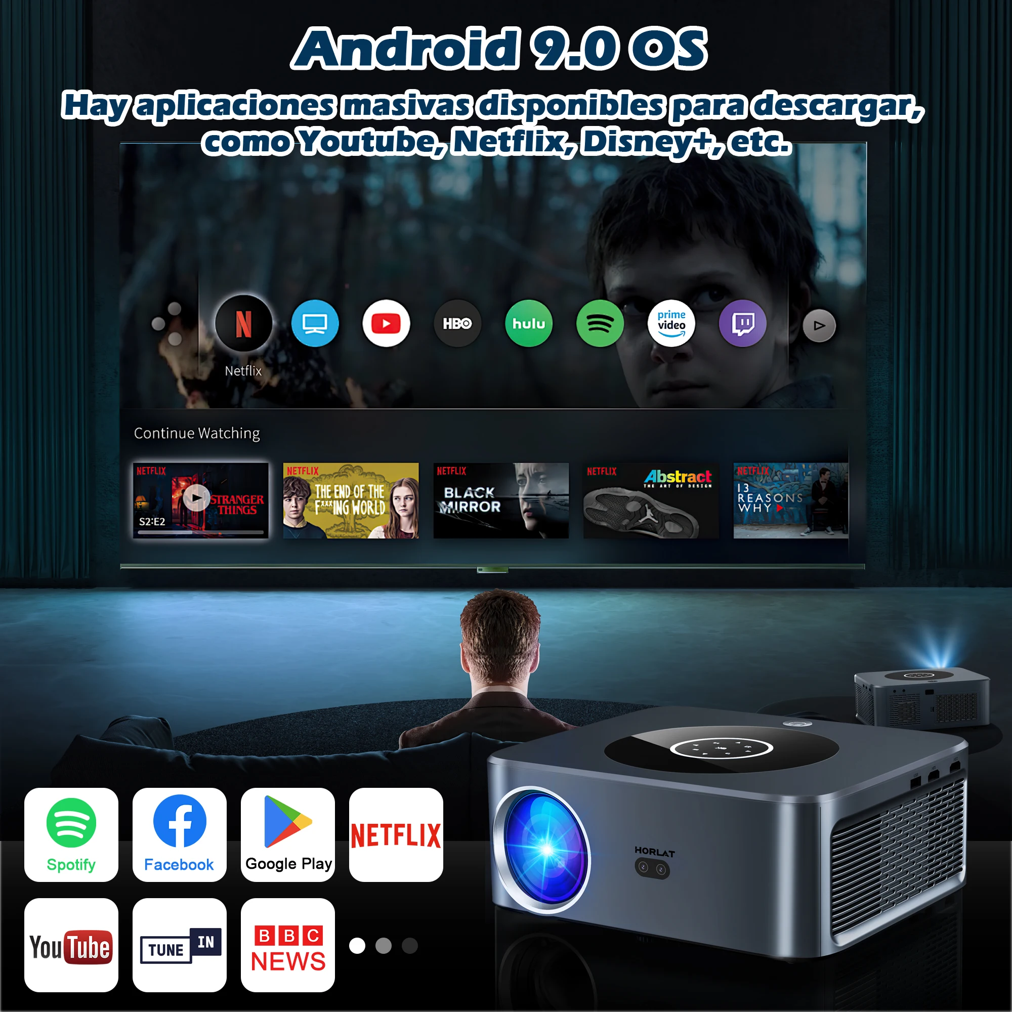 HORLAT-proyector Full HD para cine en casa, dispositivo de proyección de vídeo LED con enfoque automático, 1920x1080P, Android, Bluetooth, 5G, WiFi, compatible con 4K