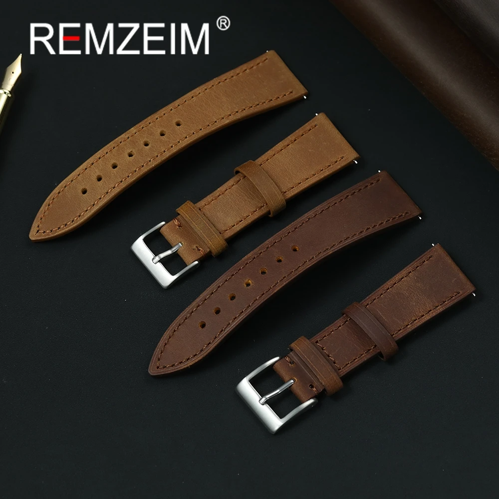 Vintage Leather Quick Release Watch Band with Stainless Steel Buckle
