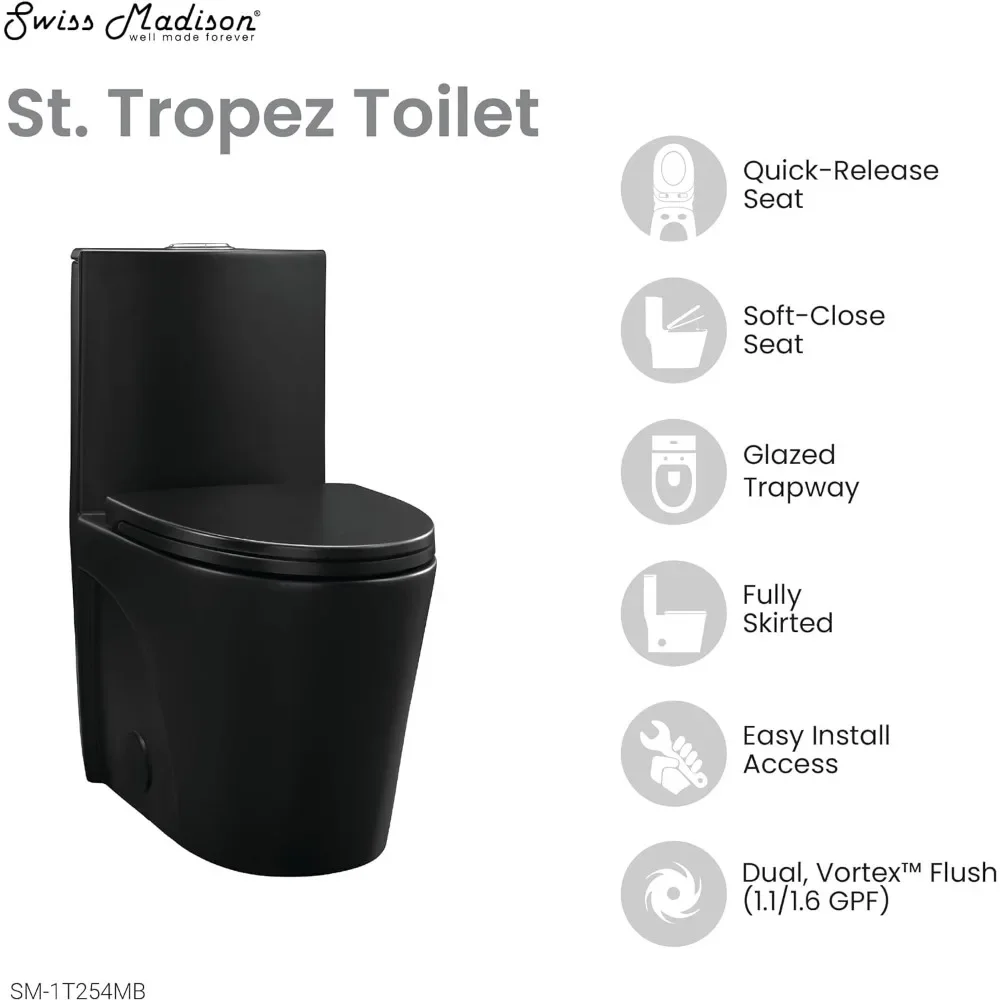 Folding Toilet Matte Black Toilets SM-1T254MB St. Tropez One Piece Toilet 26.6 X 15 X 31 Inches Bathroom Items Cleaning Parts 2