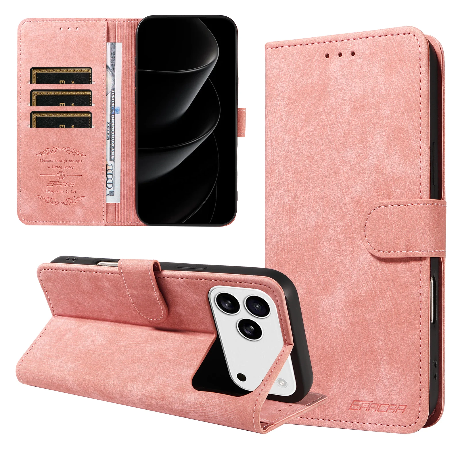 Leather Flip Wallet Phone Case with Kickstand and Magnetic Closure