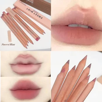 Penna per labbra rosa in pasta di fagioli Matita per labbra professionale Matita per labbra in velluto opaco Tazza antiaderente Penna per rossetto nudo Linea di contorno Trucco