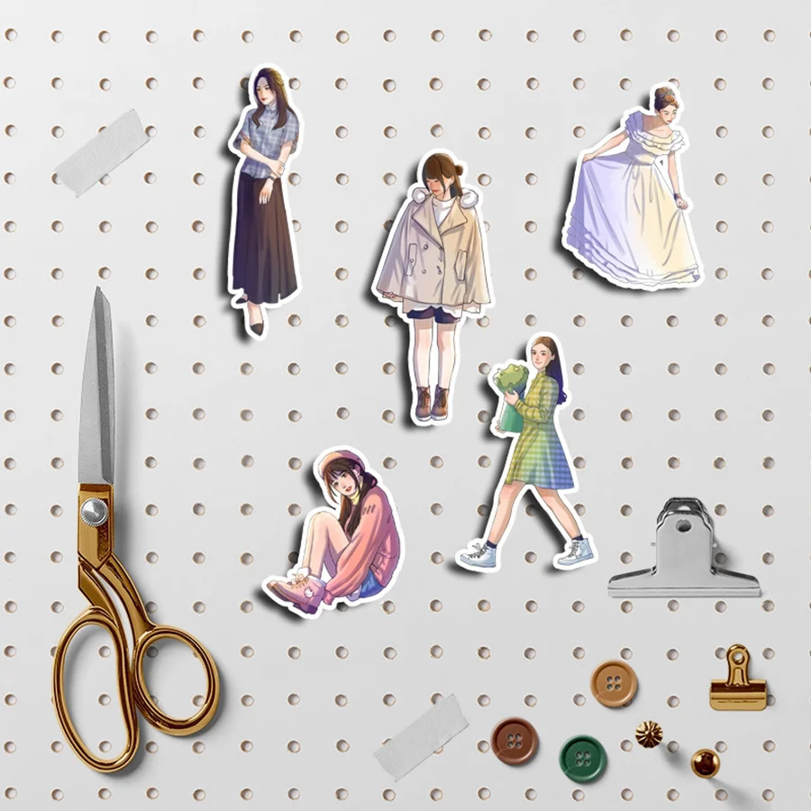 JIANWU 50 Sheets Simple Decor Material Girl Character Outfit Sticker Creative DIY Journal Scrapbooking Collage Stationery