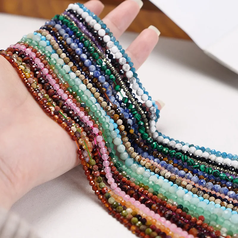 2mm natural stone amethyst tiger eye lapis lazuli beads inlaid with bright pearl jewelry making DIY necklace bracelet jewelry 4