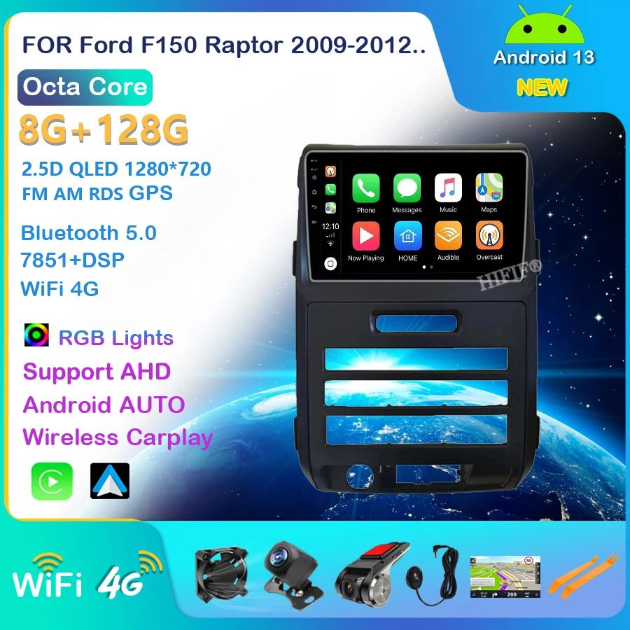 Autoradio Per Ford F150 Raptor 2009-2012 Versione Alta Android 13 Lettore Di Navigazione Gps Per Auto Dvd Unità Principale Stereo Per Auto Senza Ponte