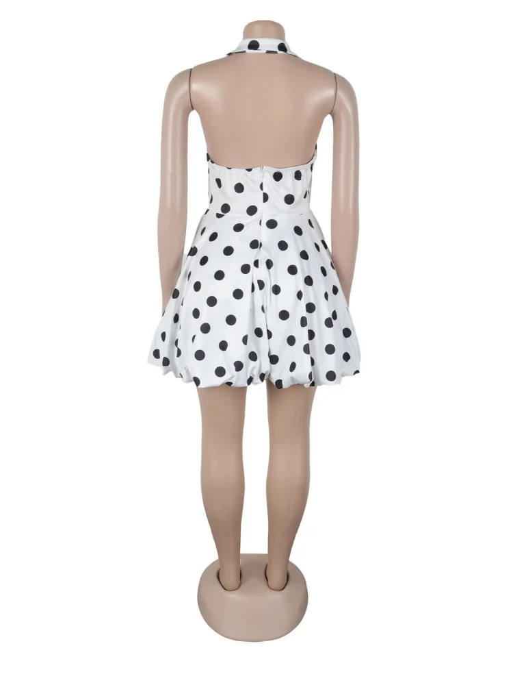 Wmstar Dress Women Wholesale Dot Print Bandage Sleeveless Elegant Sweet Hollow Out Mini Fashion Dresses Dropshopping