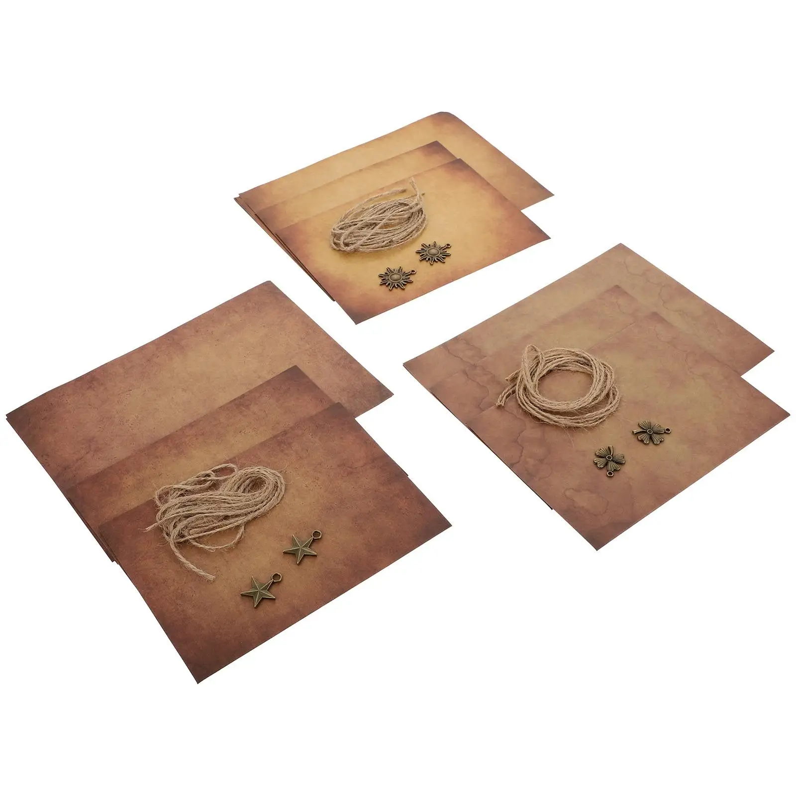 3세트 레터 편지지와 봉투 세트, 빈티지 스타일 크라프트 종이 세트, 안전하고 건강한 레트로 필기용 문구류, 초대장, 고백용