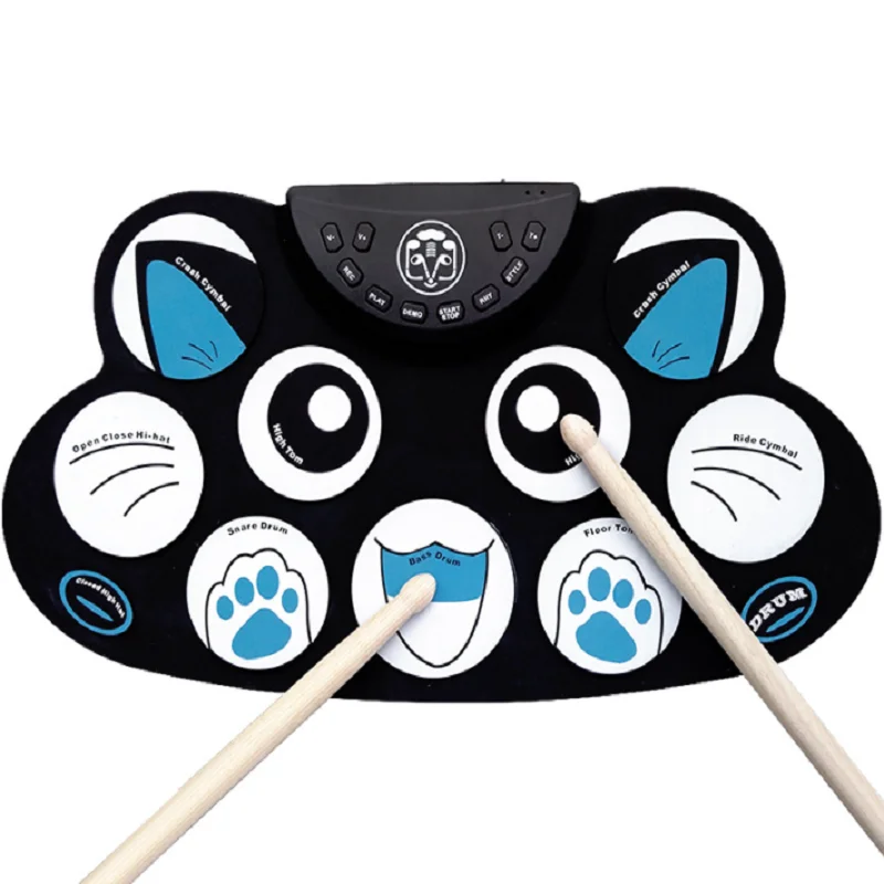 Electronic Drum with Cartoon Tiger Pattern, Ultra Thin Portable Drum, Pedal for Children Practice, Percussion Instruments