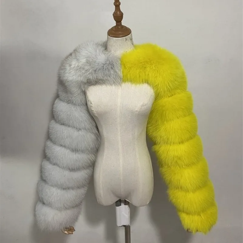 Faux Fox Fur Coat Plush Winter High Quality Women 2022 Patchwork Long Sleeve Warm Mink Short Jackets Furry Coat Femme Pullovers