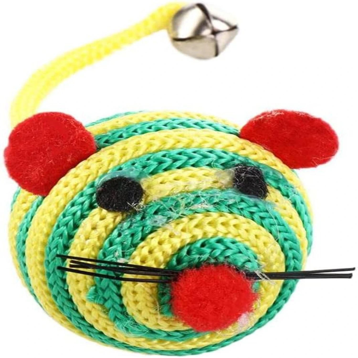 Pet Cat Toys Lovely Stripe Nylon Rope Round Ball Mouse Long Tail Cat Bite Play Toy with Interactive Chew Toy(Random color)