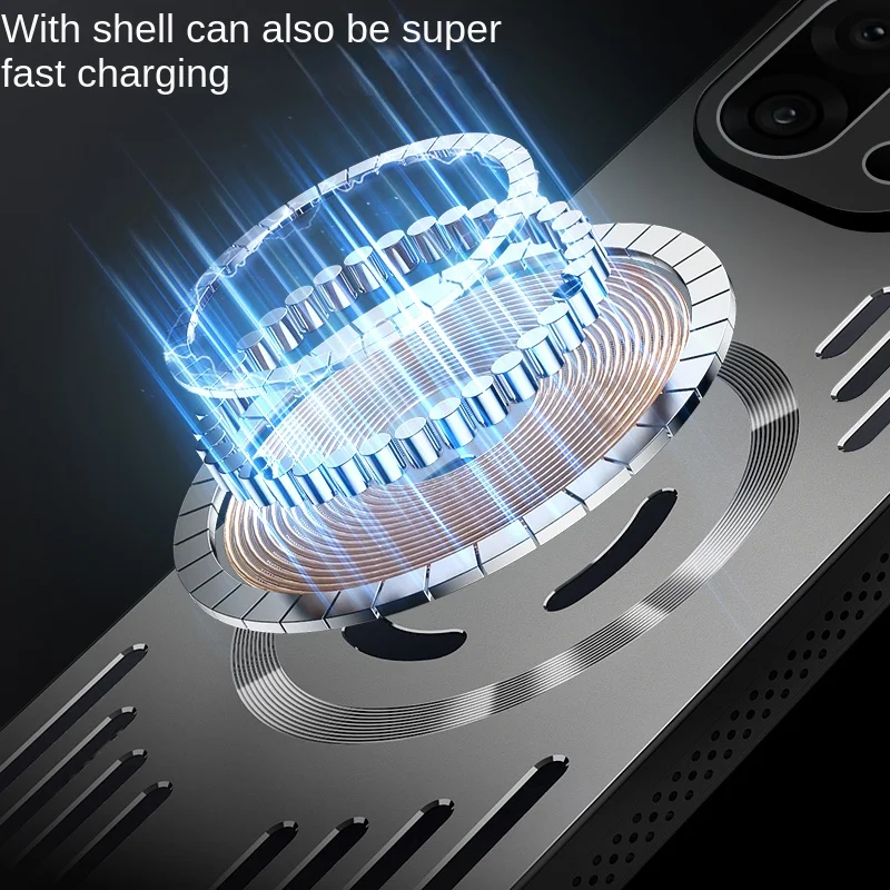 Premium Hard Metal Wireless Charging Case with Heat Dissipation & Magnetic Back Cover