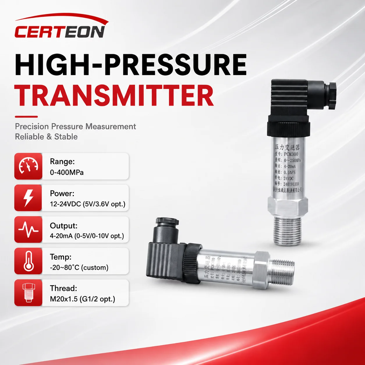 HTP-300 Hydraulic Pressure Transmitter 4-20mA 12-24V High Pressure Sensor for Oil Equipment Compressor Level Monitoring