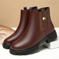 2024 British Style Women Chelsea Boots Square Heel Platform Comfortable Anti-slip Zip Ankle Boots Soft Leather Casual Boots - Image 2