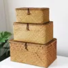 Handmade Wicker Woven Storage Box Rattan Storage Finishing Basket with Lid Sundry Bath Cosmetic Towel Container Laundry Basket 2