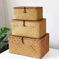 Handmade Wicker Woven Storage Box Rattan Storage Finishing Basket with Lid Sundry Bath Cosmetic Towel Container Laundry Basket 1
