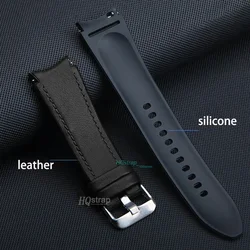 Premium No - Gaps Silicone Leather Watch Strap - Universal Fit - Galaxy 4 40mm 44mm (Black - Silver)