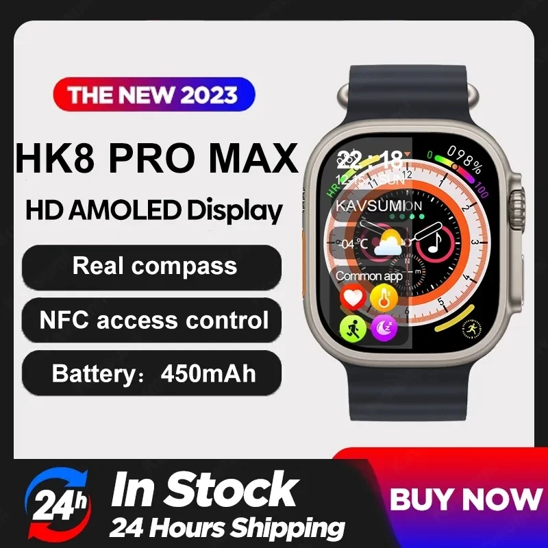 Hk8 Pro Max Ultra Smart Watch Men 49mm Amoled Screen Compass Nfc Smartwatch  Hk