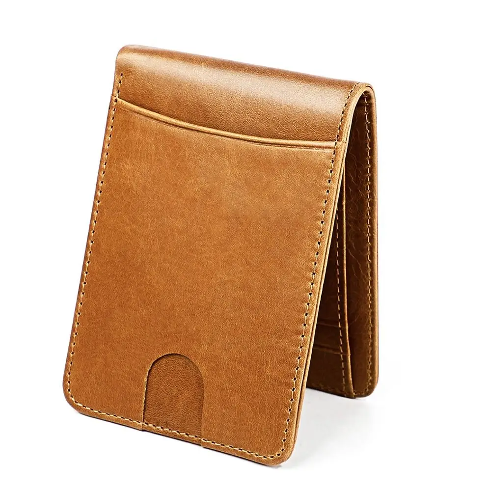 

6 Card Slots Men's Leather Slim Wallet ID Window Cowhide Leather RFID Blocking Card Holder Minimalist Low Profile