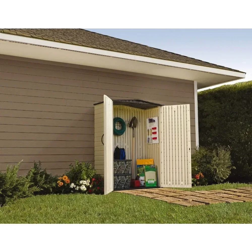 Large Plastic Weatherproof Outdoor Storage Shed with Double Wall Construction for Backyard, Garden, and Patio, Sandstone 4