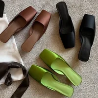 Luxury Satin Sandals Women Summer Sexy Square Head Strange Low Heel Slide Sandals Chunky Heel Elegant Design Mule Slippers Women - Image 6