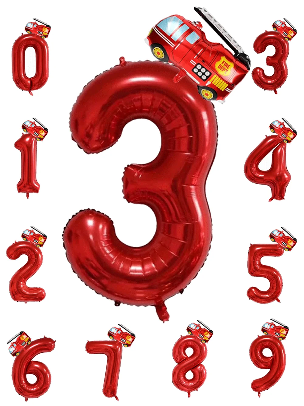 Feuerwehrmann Partyzubehör Digital0-9 Zahlenballon Mini Feuerwehrauto Folie Heliumballon Kindergeburtstag Feuerwehrmann Rettungsparty Dekor – Detail 1