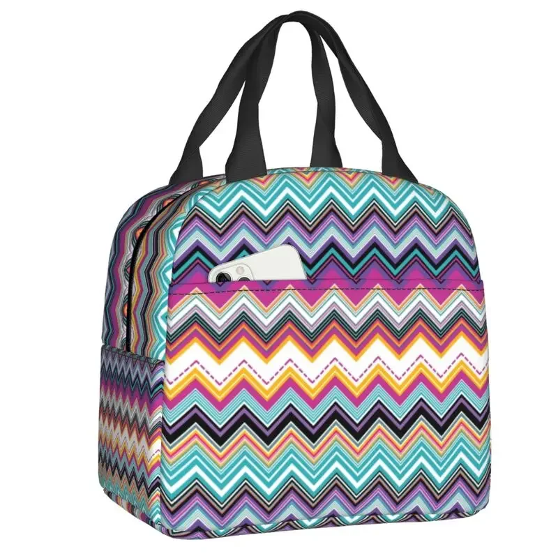 

Изолированная сумка для обеда с цветными слоями зигзаг, для офиса, в богемном стиле, камуфляжная, современная, водонепроницаемая, охлаждающая термальная, Детская коробка для обеда