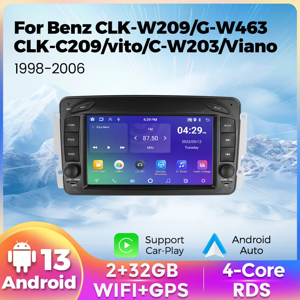 메르세데스 벤츠 W203 비토 W639 Vaneo CLK W209 W210 용 자동차 라디오 스테레오, GPS 네비게이션 멀티미디어 플레이어, 와이파이 BT RDS, 안드로이드 13, 7 인치