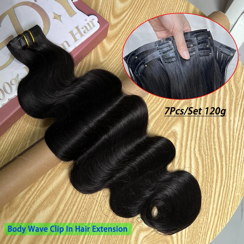 15A Unprocessed Raw Hair Body Wave Clip In Hair Extension Human 7Pcs/Set 120g Clip In 100% Human Extensions #1B